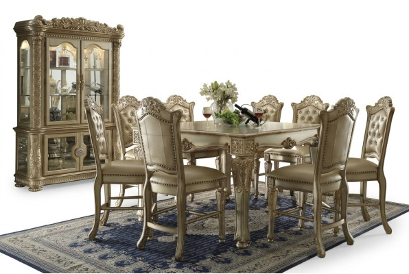 Goldene Esszimmer Gruppe Designer Esstisch mit x8 Stühlen Esszimmer Möbel 9tlg.