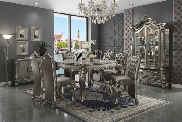 Esszimmer Möbel Graue Barock Stil Einrichutung Esstisch Vitrine mit 6x Stühlen