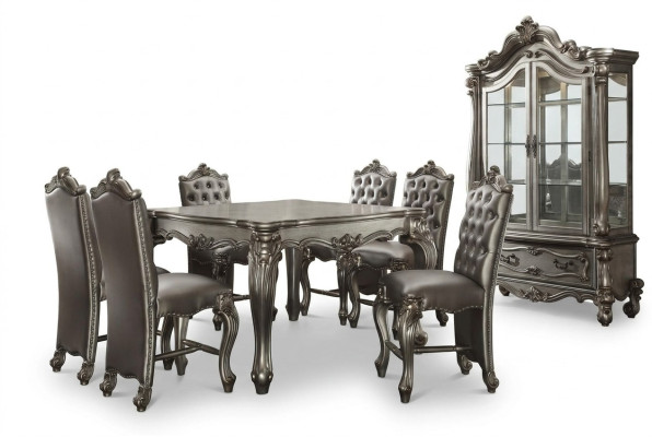 Esszimmer Möbel Graue Barock Stil Einrichutung Esstisch Vitrine mit 6x Stühlen