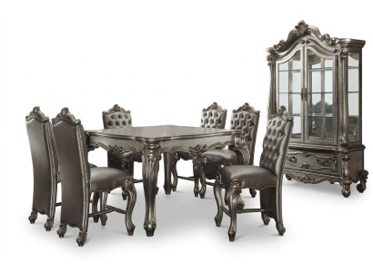 Esszimmer Möbel Graue Barock Stil Einrichutung Esstisch Vitrine mit 6x Stühlen