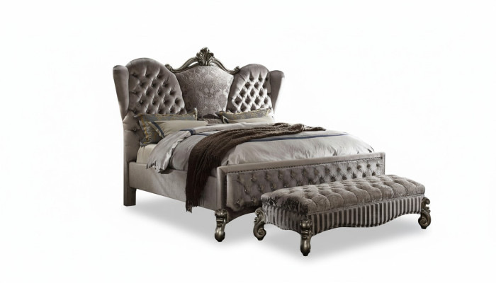 Bett Polsterbett Luxus Doppel Schlafzimmer Deko Barock Holz Leder Betten