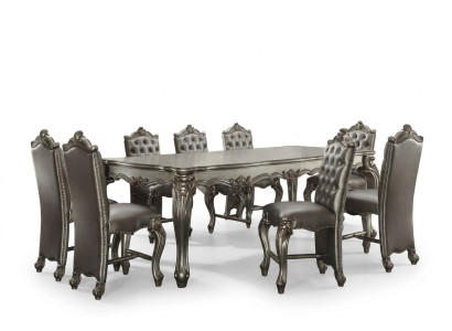 Grauer Klassischer Rechteckiger Esstisch mit 8x Chesterfield Holz Lederstühlen