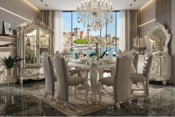 Graues Esszimmer Set Vitrine Esstisch Garnitur 8x Stühle Tisch Gruppe 10tlg. Set
