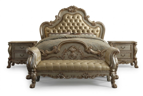 Bett 2x Nachttisch 3 tlg. Schlafzimmer Set Luxus Betten Chesterfield Leder