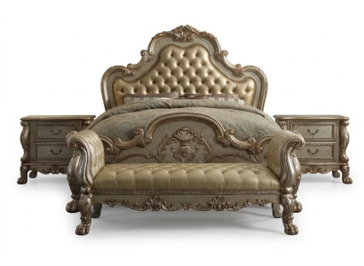 Bett 2x Nachttisch 3 tlg. Schlafzimmer Set Luxus Betten Chesterfield Leder