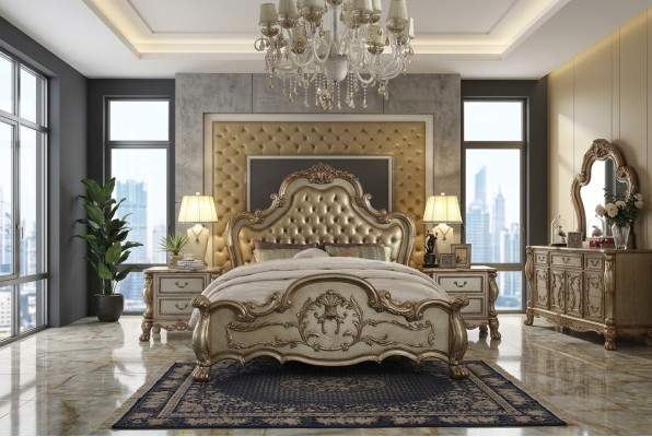 Klassisches Bett Barock Chesterfield Rokoko Stil Hotel Doppel Leder Antik