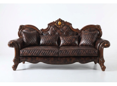 Geschnitzte Barock Wohnzimmer Möbel Sofa Leder Couch Dreisitzer Sitz
