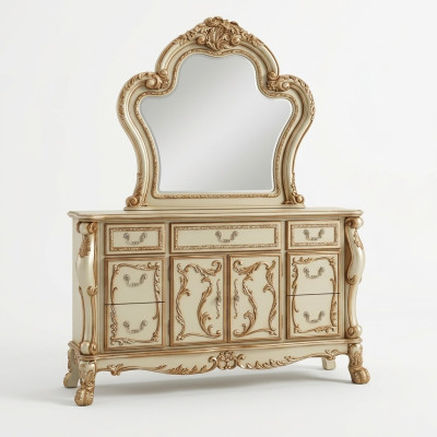 Edle Kommode Buffet Kommoden Schrank + Spiegel Barock Rokoko Anrichte Holz neu