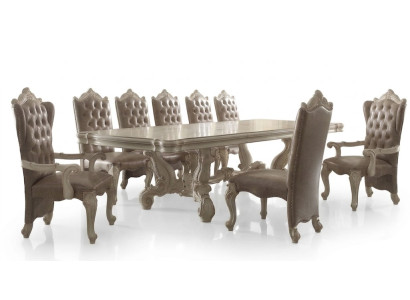 Klassische Esszimmergarnitur in Altweiß Großer Esstisch mit Chesterfield Stühlen