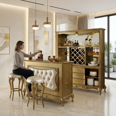 Barthresen Bar Tisch Holz Bar Tische Tresen Luxus Klasse Barock Handarbeit Neu