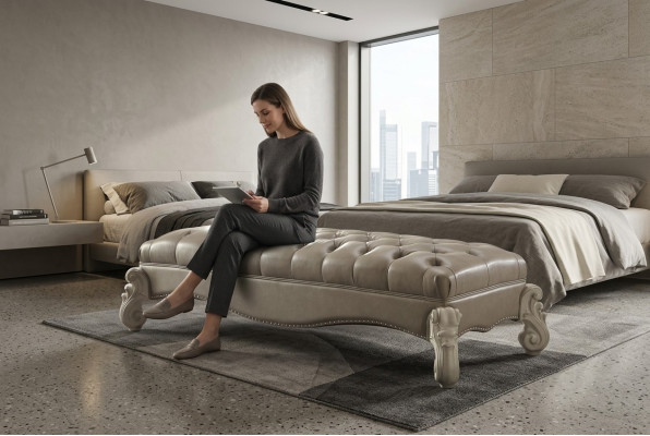 Hocker Beistell Chaiselounge Fußhocker Chesterfield Leder Ottomane Barock Rokoko