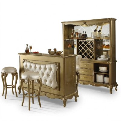 Moderne Barganitur Designer Chesterfield Bartisch mit 2x Barhocker Komplettes Set 3 tlg.