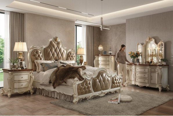 Schlafzimmer Set Nachttische Bett 5tlg. Rokoko Barock Antik Stil Holz Bett