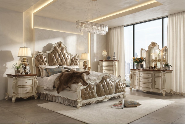 Schlafzimmer Set Nachttische Bett 5tlg. Rokoko Barock Antik Stil Holz Bett
