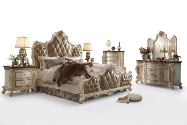Schlafzimmer Set Nachttische Bett 5tlg. Rokoko Barock Antik Stil Holz Bett