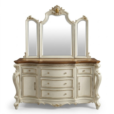 Buffet Anrichte Kommode mit Spiegel Handarbeit Echte Holz Rokoko Barock