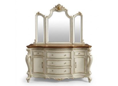 Buffet Anrichte Kommode mit Spiegel Handarbeit Echte Holz Rokoko Barock
