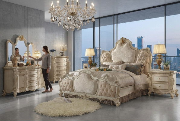 Klassisches Bett Barock Chesterfield Rokoko Hotel Stil Doppel Leder Antik