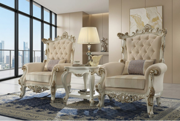 Thron Sessel Königlicher Polster 1 Sitzer Antik Stil Stühle Beige Holz Barock