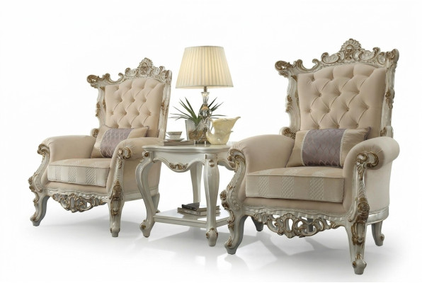 Thron Sessel Königlicher Polster 1 Sitzer Antik Stil Stühle Beige Holz Barock