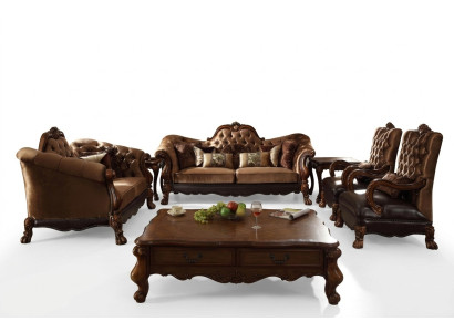 Komplett Set Sofagarnitur 3 2 1 1 Sitzer + Couchtisch Barock Holz