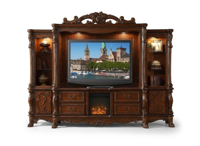 Wohnwand TV Wand Holz Stil Barock Regal Klassische Wohnzimmer Möbel