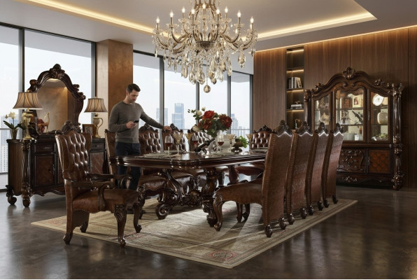 Klassische Barock Esszimmergarnitur Luxurs Esstisch Chesterfield Stühle 14tlg Set