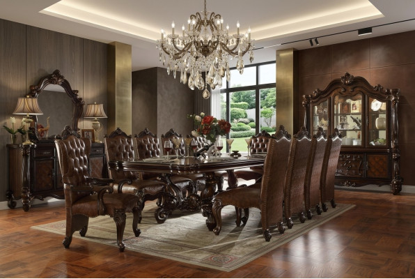 Klassische Barock Esszimmergarnitur Luxurs Esstisch Chesterfield Stühle 14tlg Set