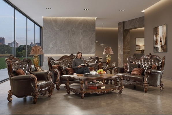 Polster Garnitur Gruppe Holz Geschnitzte Möbel Sofagarnitur 3+2 Sitz Sofa