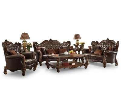 Polster Garnitur Gruppe Holz Geschnitzte Möbel Sofagarnitur 3+2 Sitz Sofa
