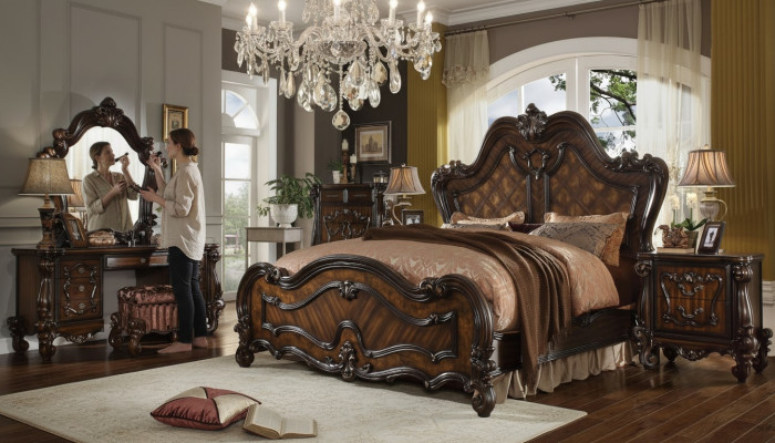 Schlafzimmer Nachttische Set Bett 5tlg. Rokoko Barock Antik Stil Holz Bett