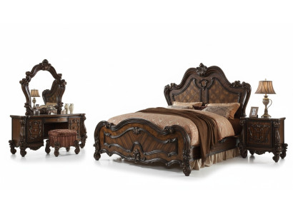Schlafzimmer Nachttische Set Bett 5tlg. Rokoko Barock Antik Stil Holz Bett