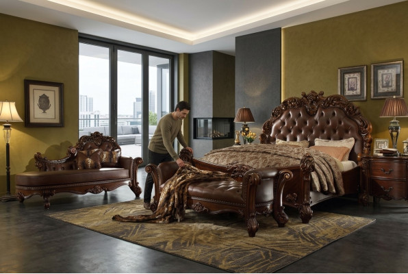 Schlafzimmer Leder Bett Nachttische 5tlg Komplettes Set Betten Holz