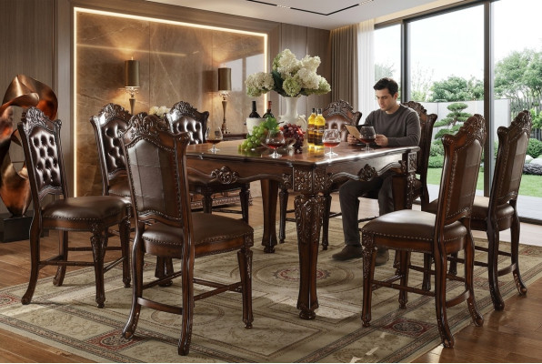 Designer Esszimmer Möbel Rechteckiger Holz Tisch  x8 Stühle 9tlg. Set