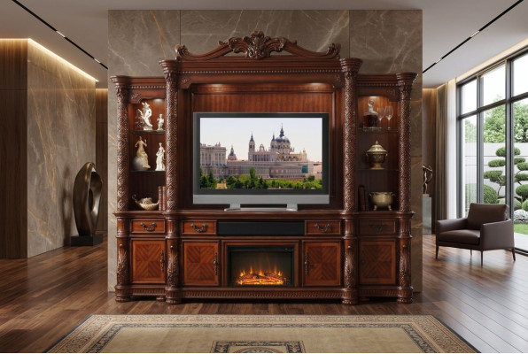 Designer Wohnzimmer Klassisch Dekorative TV Anbauwand Medienwand Fernsehwand