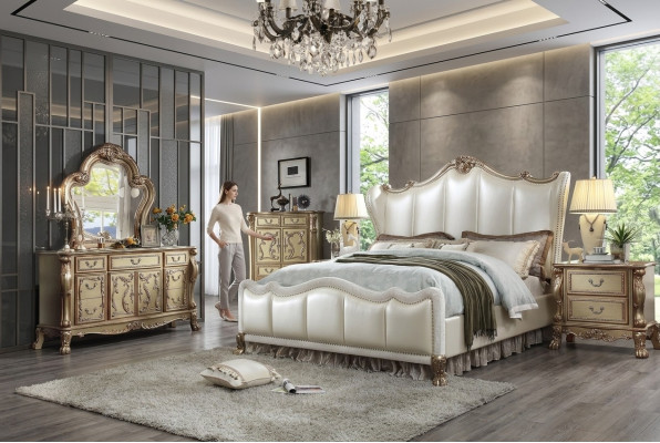 Schlafzimmer Nachttische Set Bett 5tlg. Rokoko Barock Antik Stil Bett Holz