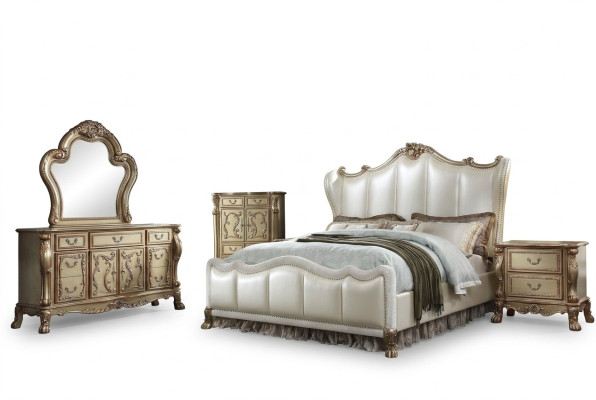 Schlafzimmer Nachttische Set Bett 5tlg. Rokoko Barock Antik Stil Bett Holz