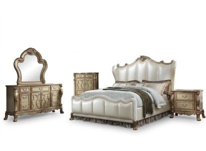 Schlafzimmer Nachttische Set Bett 5tlg. Rokoko Barock Antik Stil Bett Holz