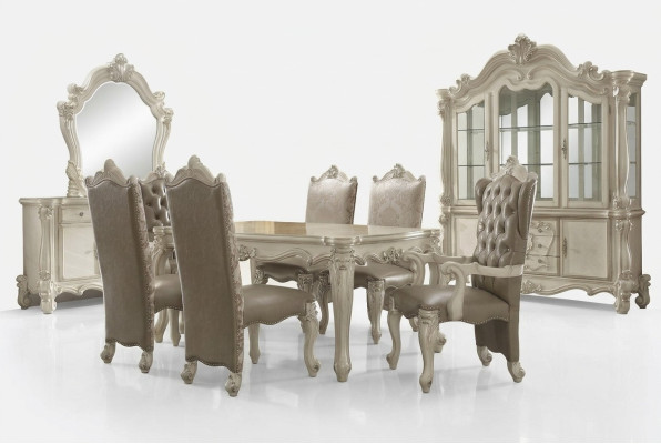 Weißes Esszimmer Set Designer Garnitur Esstisch Stühle Kommode Spiegel