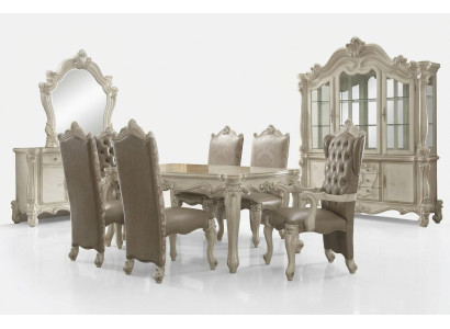 Weißes Esszimmer Set Designer Garnitur Esstisch Stühle Kommode Spiegel
