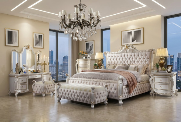 Klassisches Schlafzimmer Set Barock Rokoko Bett Nachttisch Kommode