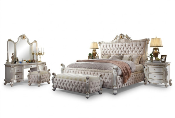 Klassisches Schlafzimmer Set Barock Rokoko Bett Nachttisch Kommode