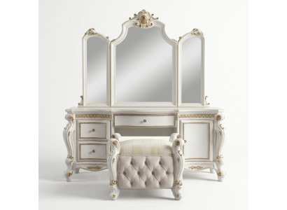 Geschnitzte Barock Möbel Schminktisch Hocker Deko Spiegel Schlafzimmer