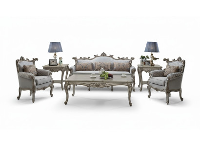Goldene Sofagarnitur 3+2+1 Sitzer 2x Beistelltisch Couchtisch 6tlg. Wohnzimmer