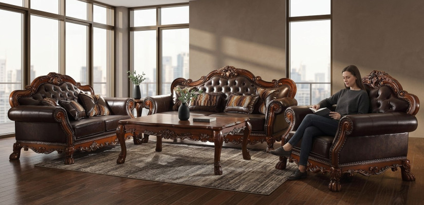 Klassische Garnitur 3+2+1 Sitzer Sofagarnitur Couch Sofa Leder Sofa