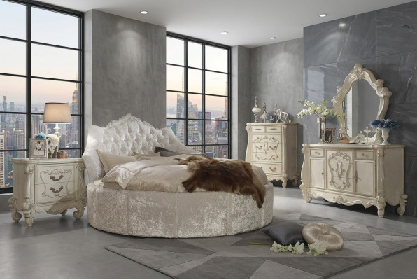 Rundes Samt Bett Chesterfield Luxus Polster Rund Betten Stoff Textil Hotel