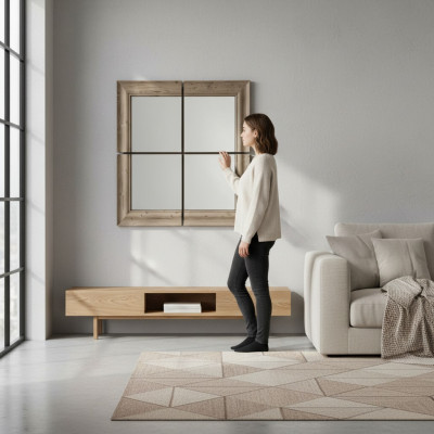 Wandspiegel Holzrahmen Spiegel Möbel Neu 105*105cm Glas Rahmen Wand xxl moderner