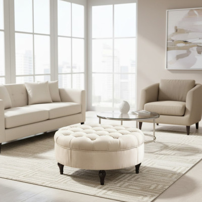 Runder Chesterfield Polster Hocker Fußhocker Ottomane Rund Sofa Beistell Neu