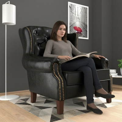 Ohrensessel Sessel Fernseh Design Polster Sofa Couch Chesterfield Leder