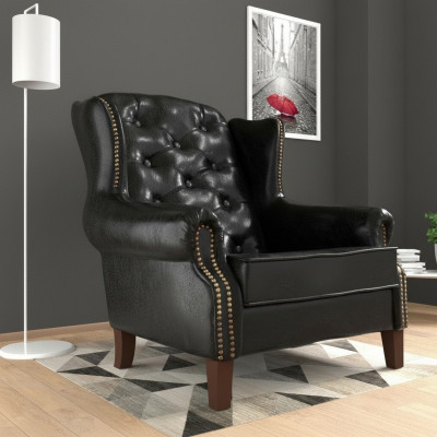 Ohrensessel Sessel Fernseh Design Polster Sofa Couch Chesterfield Leder